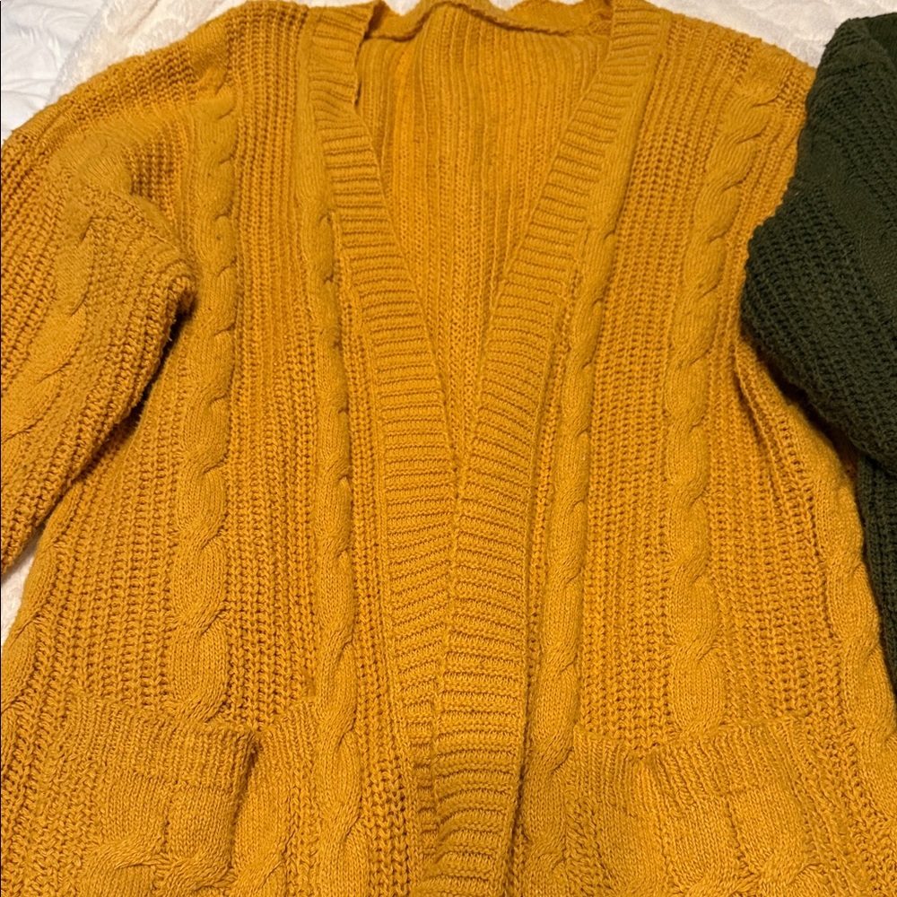 2 Cozy Mustard and Olive Cable Knit Sweaters - Picture 2 of 8